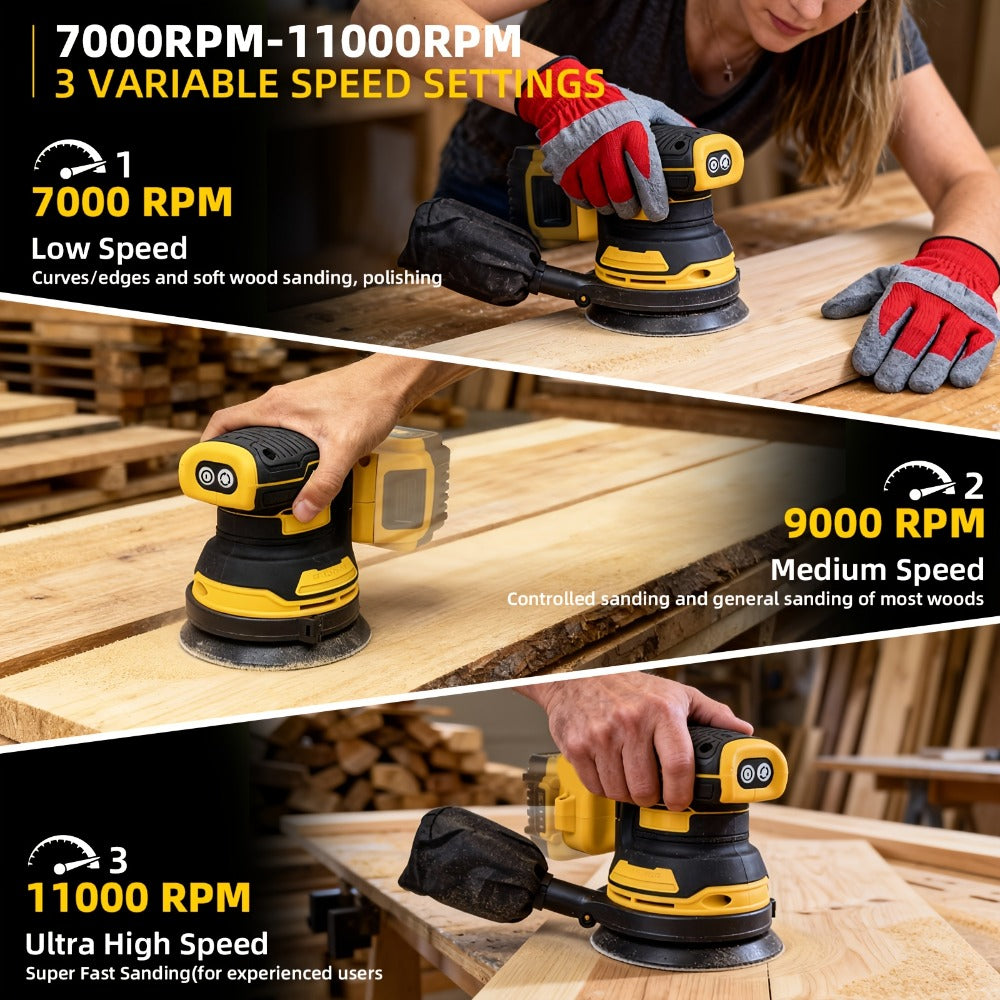 Cordless Orbital Sander Compatible with DeWalt DCB Battery for Entryways, Bedrooms and Living Spaces