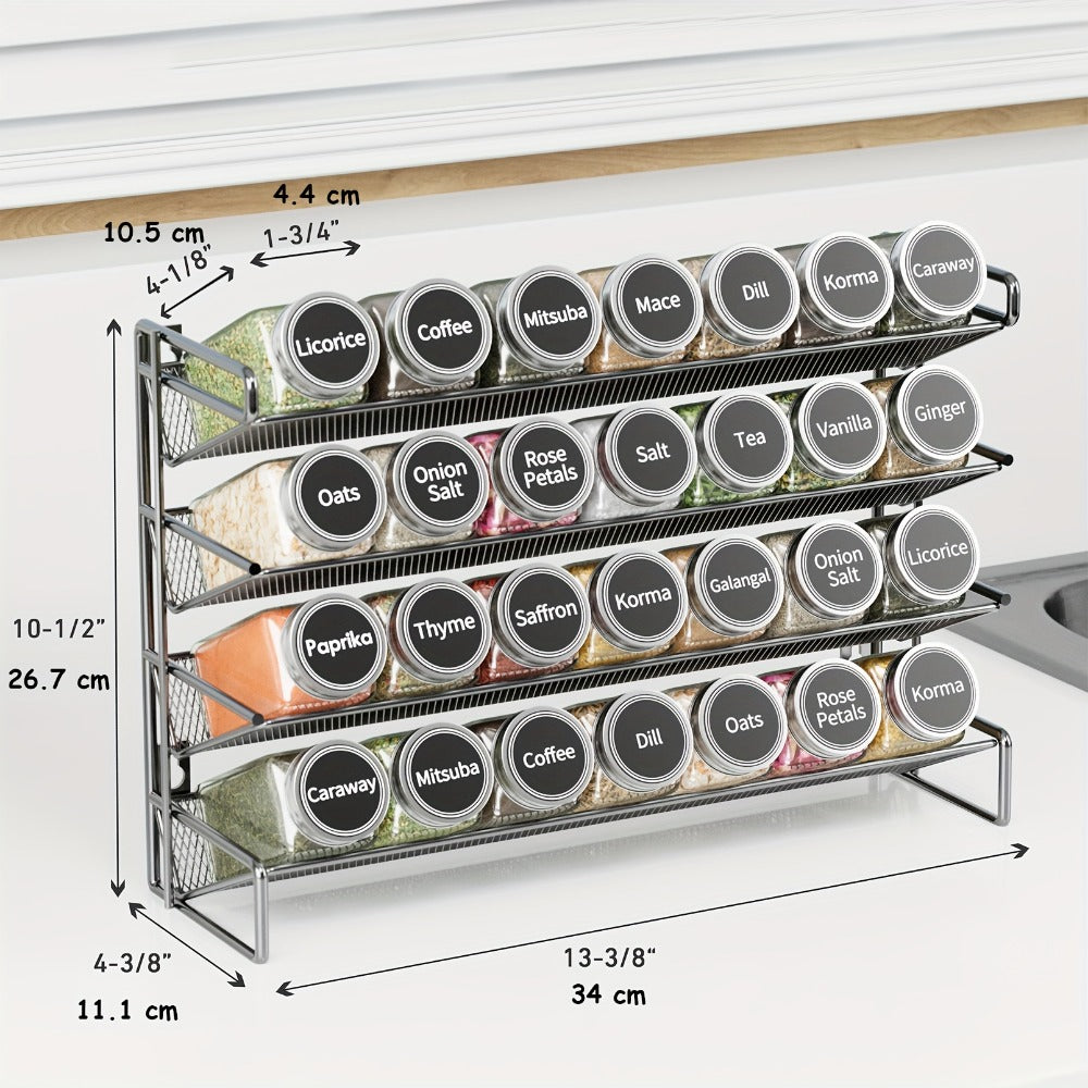 Spice Rack Organizer with 28 Jars, 386 Pre-Printed Labels, Chalk Marker & Funnel, Wall Mount, Cabinet