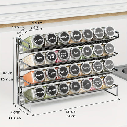 Spice Rack Organizer with 28 Jars, 386 Pre-Printed Labels, Chalk Marker & Funnel, Wall Mount, Cabinet
