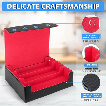 Large TCG Deck Box 3000+ Card Storage Case – 4-Row Synthetic Leather Organizer for MTG Commander, Yu-Gi-Oh, Pokemon & Sports Cards