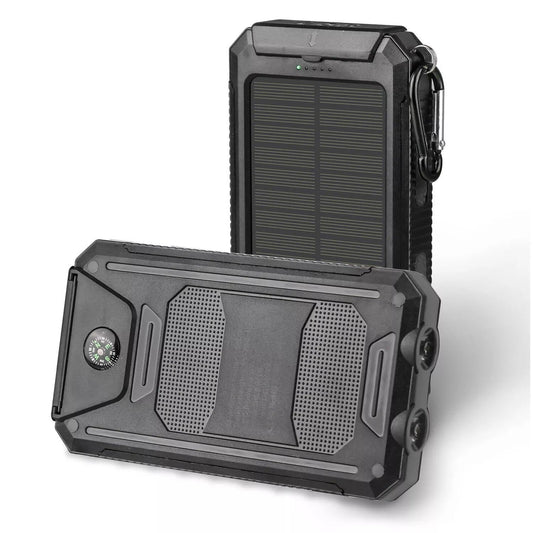 Portable Solar Charger 20000mAh – Dual USB, LED Flashlight & Compass
