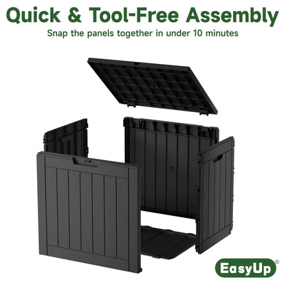 Outdoor Resin-Style Deck Box in 35- or 45-Gallon Sizes with Lockable Lid, Side Handles and Two Colors