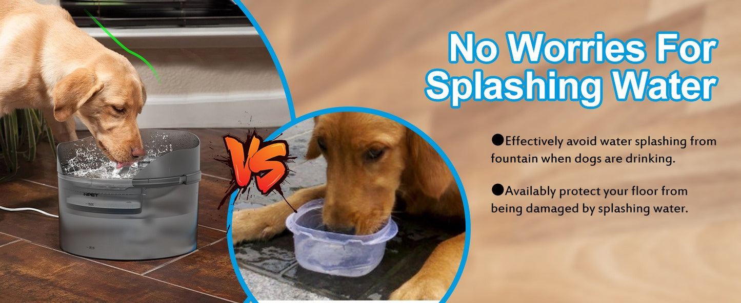 Dog Water Fountain 2 Gallon NPET DF30 – Automatic Pet Water Dispenser Triple Filtration with Splatter Guard & Cleaning Kit for Large Dogs