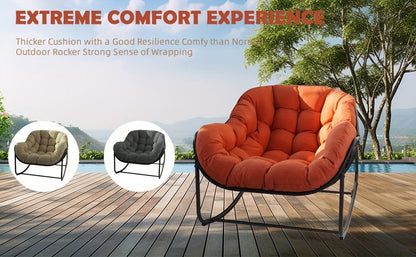 Papasan Rocking Chair Outdoor Wicker Egg Chair with Cushion & Pillow, Large Patio Rocker for Garden