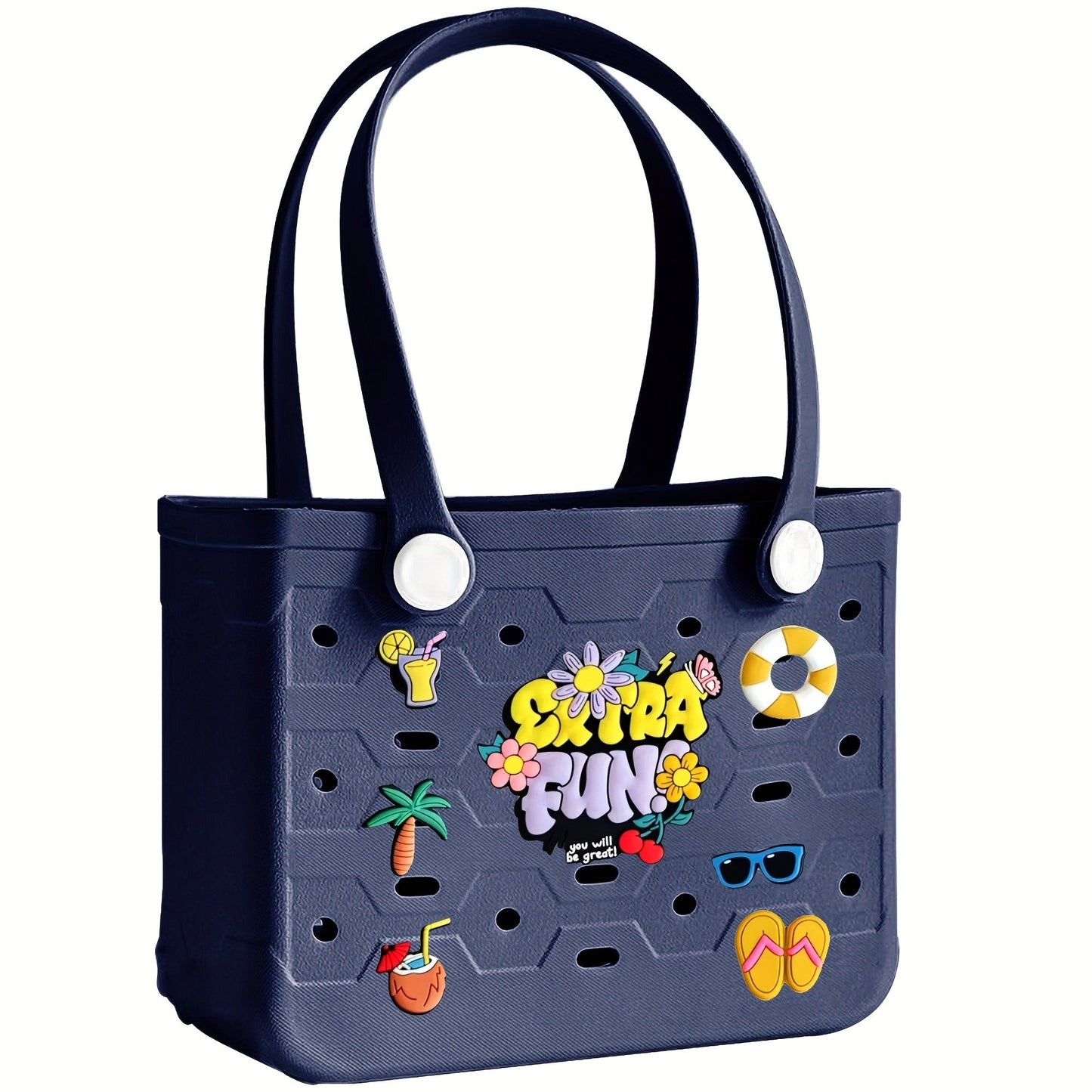 EVA Beach Bag for Women with Drainage Holes Waterproof Tote Bag Summer Outdoor Camping Shopping Travel Bag with Cute Decorations