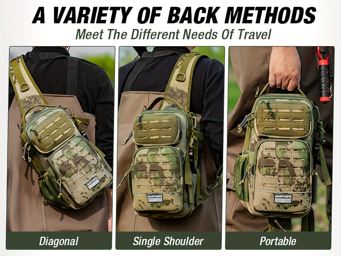 Camouflage Fishing Shoulder Bag with Zipper – Tactical Outdoor Gear Bag for Fishing Tackle, Hunting & Camping, Multi-Pocket Crossbody Bag