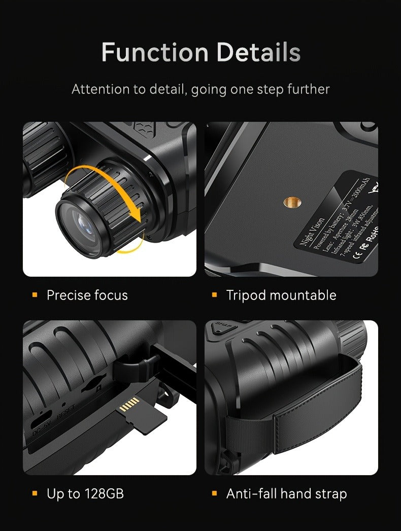 Black Digital Night Vision Binoculars without Memory Card, 2.8-Inch Screen, 10X Digital Zoom and Seven IR Levels
