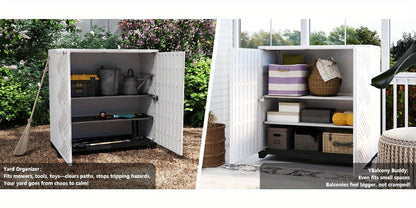 Outdoor Storage Cabinet with Doors & Metal Shelves, for Garden, Patio and Yard Use, with the Listed Configuration