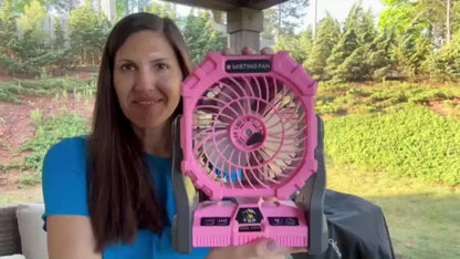 Rechargeable Camping Fan 20000mAh with Misting, Power Bank, RGB Light, 4 Speeds & Tent Hook for Outdoor Use
