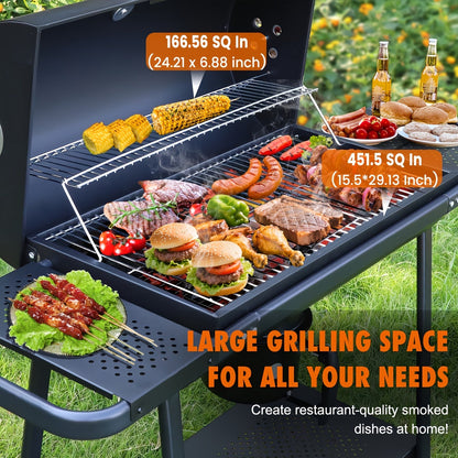 Barrel Charcoal Grill with Offset Smoker, Wheeled Cart, Side Firebox and Two Black Configuration Options