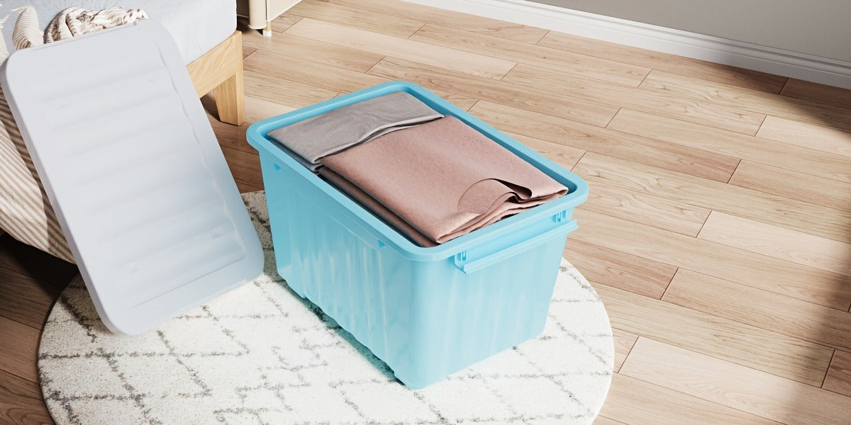 72QT or 97QT Stackable Storage Container Sets with Latching Lids in Clear, Pink/White or Gray/Yellow
