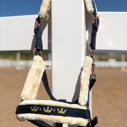 Horse Halter with Detachable Faux Fur Band & Glossy Buckle – Adjustable Head Collar for Horses, Available in 15 Colors & 3 Sizes FULL COB