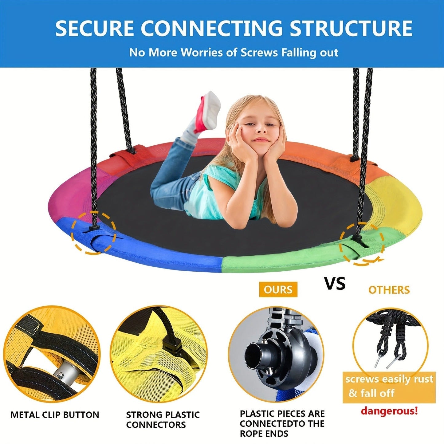 Saucer Tree Swing 43 Inch 360 Degree Rotating Flying Saucer Swing with Swivel Hanging Straps Adjustable Ropes Round Spinner Swing for Tree