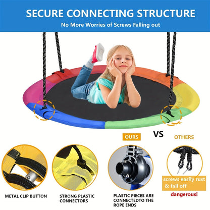 Saucer Tree Swing 43 Inch 360 Degree Rotating Flying Saucer Swing with Swivel Hanging Straps Adjustable Ropes Round Spinner Swing for Tree