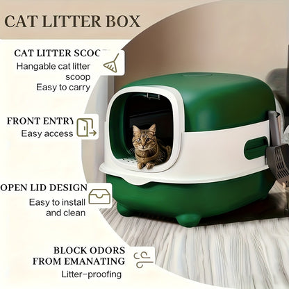 Enclosed Cat Litter Box with Odor Control – Foldable Top Entry Design, Splash-Proof Walls, Compact Size for Small Spaces