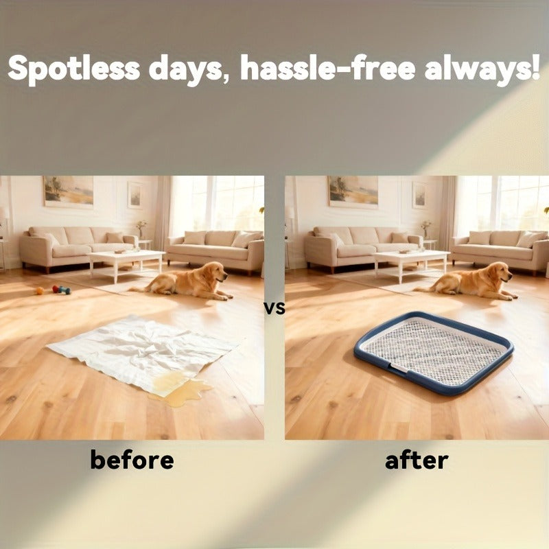 Indoor Dog Potty Tray with Removable Grating – Leak-Proof Puppy Training Toilet, Washable Pee Pad Holder for Apartments
