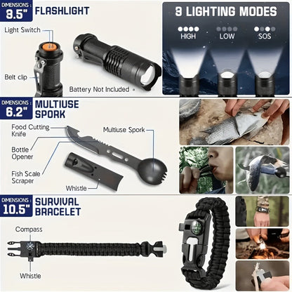 Outdoor Survival Gear Set 11/13/258-Piece – Professional Emergency Kit with Fire Starter & Compass | Multi-Tool Outdoor Equipment
