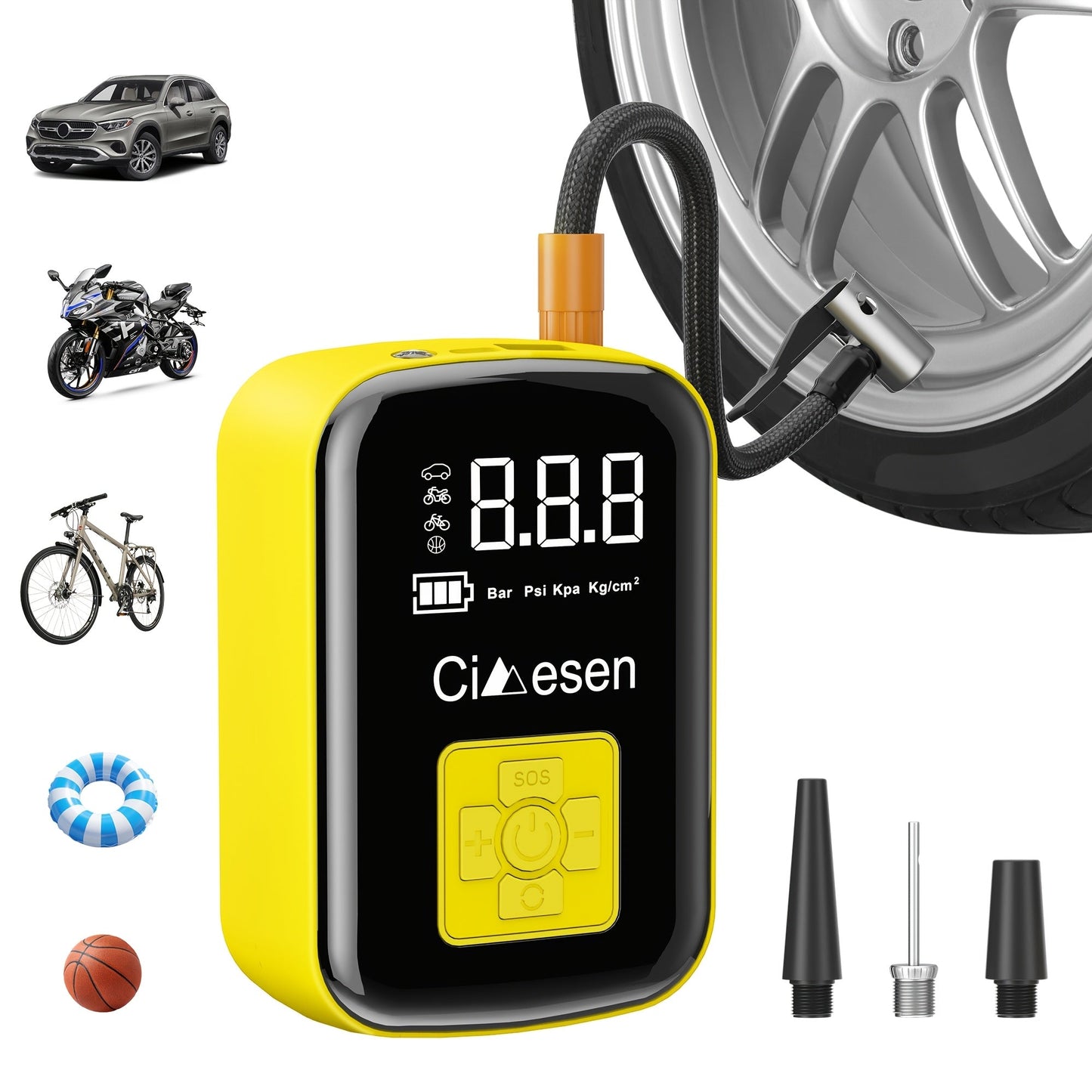 Portable Tire Inflator Air Compressor 150PSI 100W Cordless 4000mAh Digital Display 5 Modes USB-C Fast Charge for Car Motorcycle Bicycle Ball