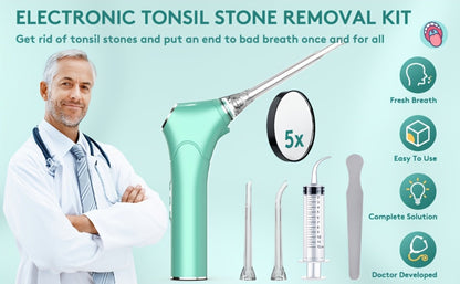 Tonsil Stone Remover Electric Vacuum Kit, Built-In LED Light, 3 Suction Modes & 5X Magnifying Mirror, Oral