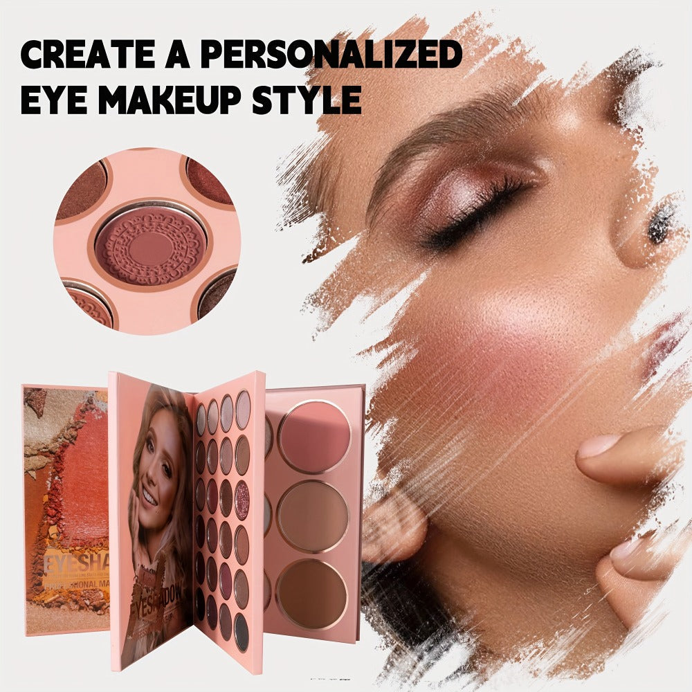 Eyeshadow Palette Book Style SHCOETY 4-in-11 Makeup Kit, 24-Color Eyeshadow + 6-Color Highlighter + 6-Color Blush + 7-Color Contour