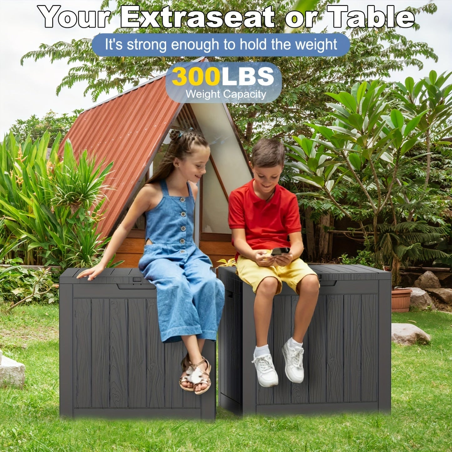 35-Gallon Deck Box with Wood-Grain or Rattan-Style Panels in Black or Light Brown Color Options