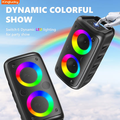 Portable Bluetooth Speaker Kinglucky Karaoke Model with 5.2 Wireless, RGB Lights, Included Mic, USB, TF and FM