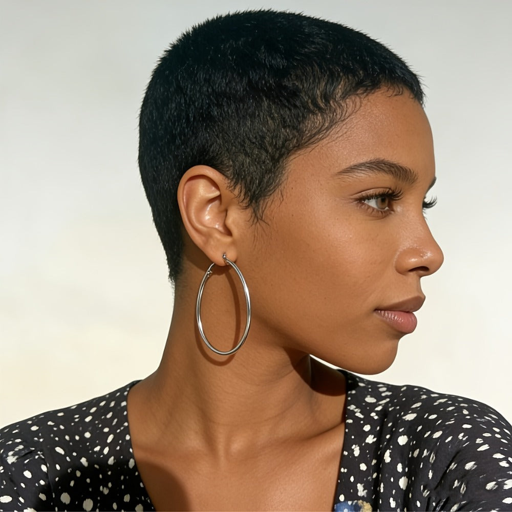 Short Pixie Human Hair Wig, 4-Inch Length in 1B Black, 99J Burgundy, #30 or #27 Color Options