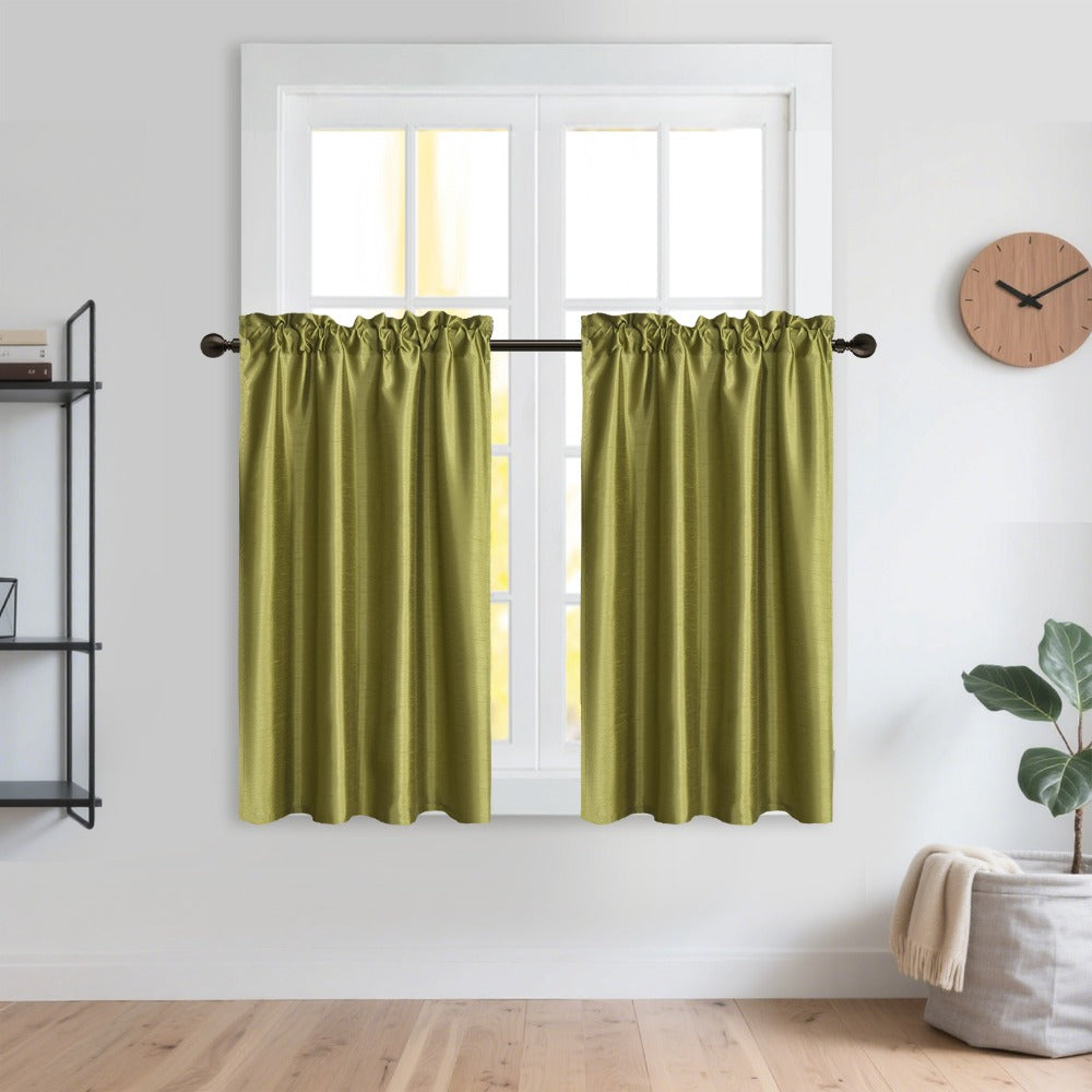 Three-Piece Faux Silk Window Curtain Set with Rod-Pocket Valance, Two 26 x 36-Inch Tiers and Eleven Colors