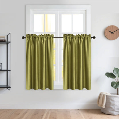 Three-Piece Faux Silk Window Curtain Set with Rod-Pocket Valance, Two 26 x 36-Inch Tiers and Eleven Colors
