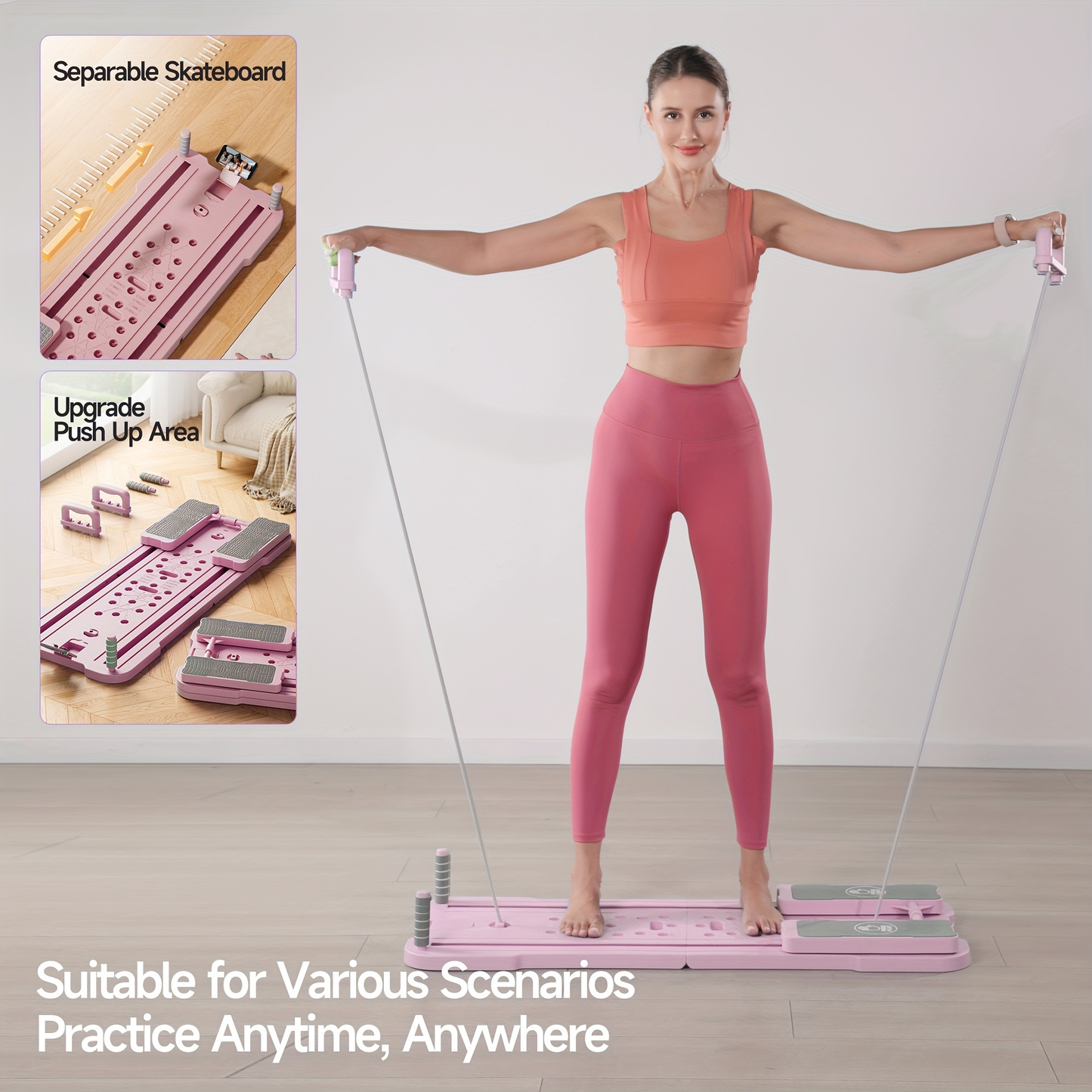 Portable Pilates Reformer Board 9-in-1 – Foldable Ab Wheel & Push-Up Workout Machine for Full Body Core Training