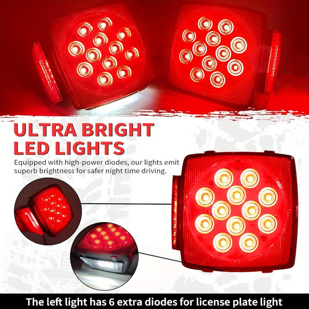 12V LED Trailer Tail Lights Kit – Stop, Turn Signal, Brake & License Plate Light for Trailers Under 80" – Boat, RV, Camper, Truck