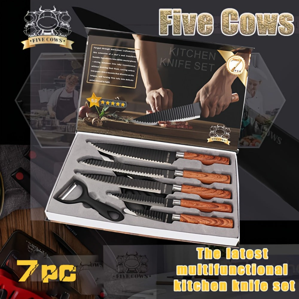 Hand Forged Chef Knife Set with Knife Rack Butcher Knife Bone Cutter Meat Cleaver Vegetable for Grilling, Camping and Outdoor Meals