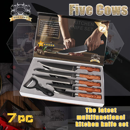 Hand Forged Chef Knife Set with Knife Rack Butcher Knife Bone Cutter Meat Cleaver Vegetable for Grilling, Camping and Outdoor Meals