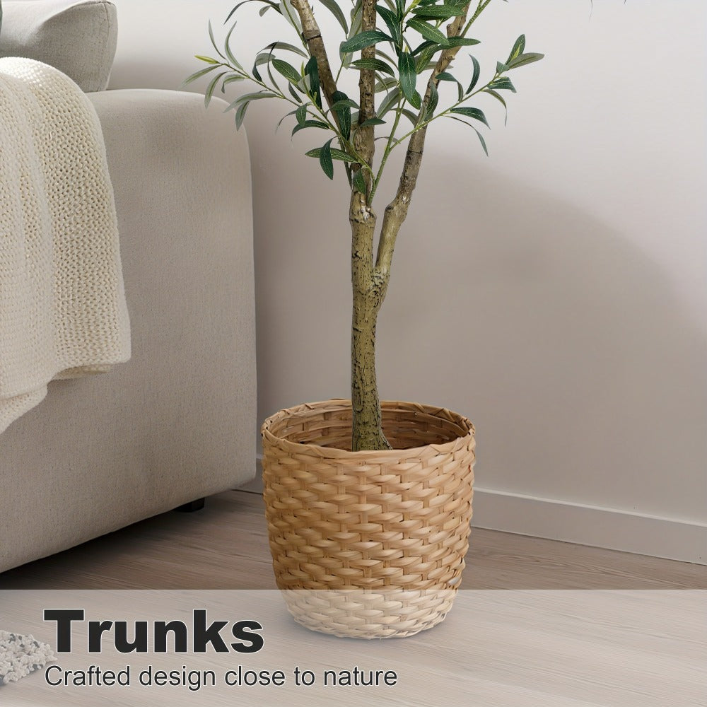 Multi-Branched Artificial Olive Tree with 5.25, 6 or 7 ft Height Options, Decorative Fruit and Black Nursery Pot