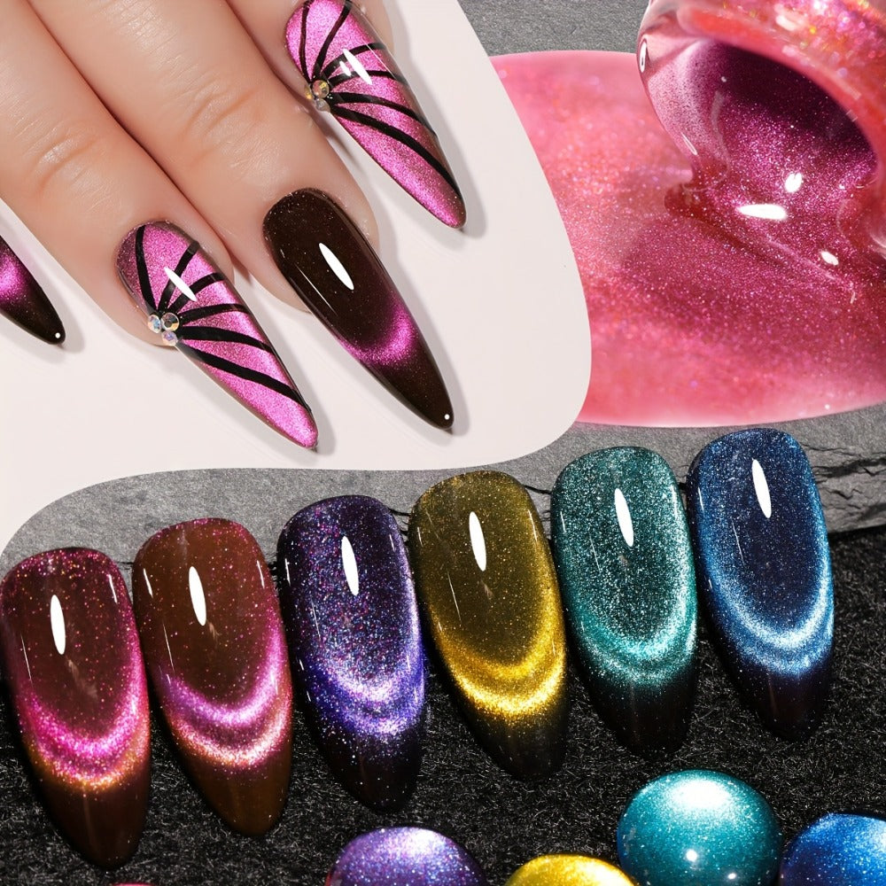 Dopamine Cat Eye Gel Polish Set with Six Magnetic Colors and Photo Frame Bottles for UV LED Nail Art