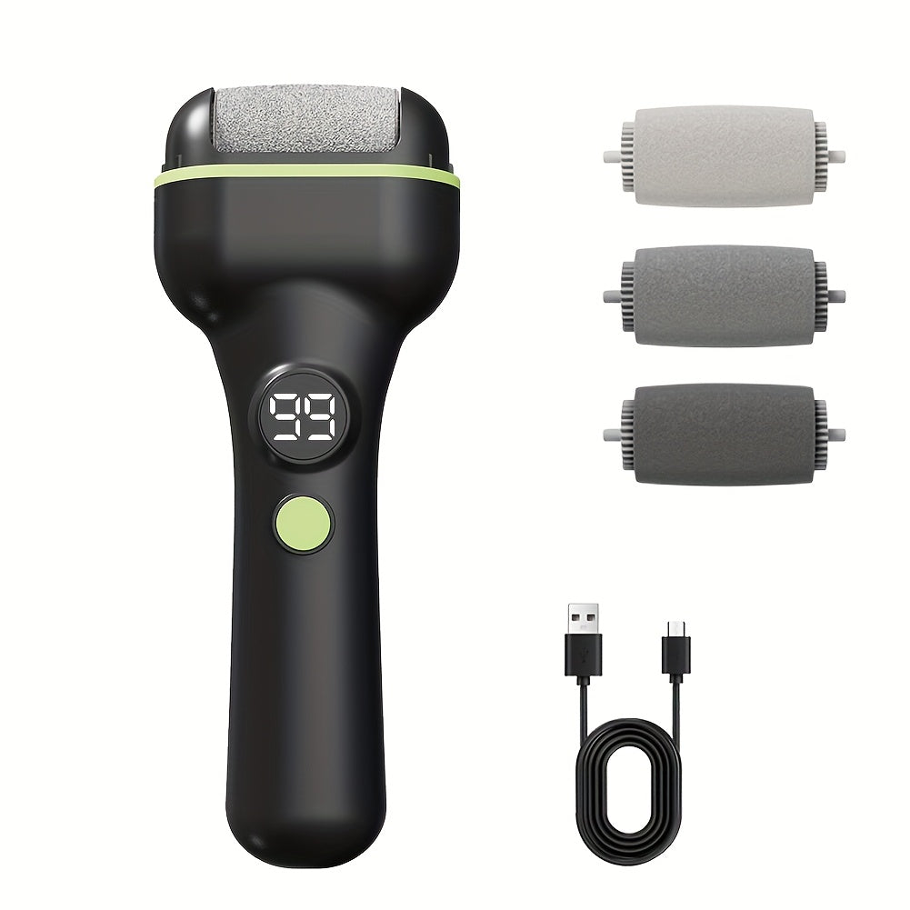 Foot Callus Remover Electric Rechargeable 3 Interchangeable Grinding Heads LCD Display Portable Electronic