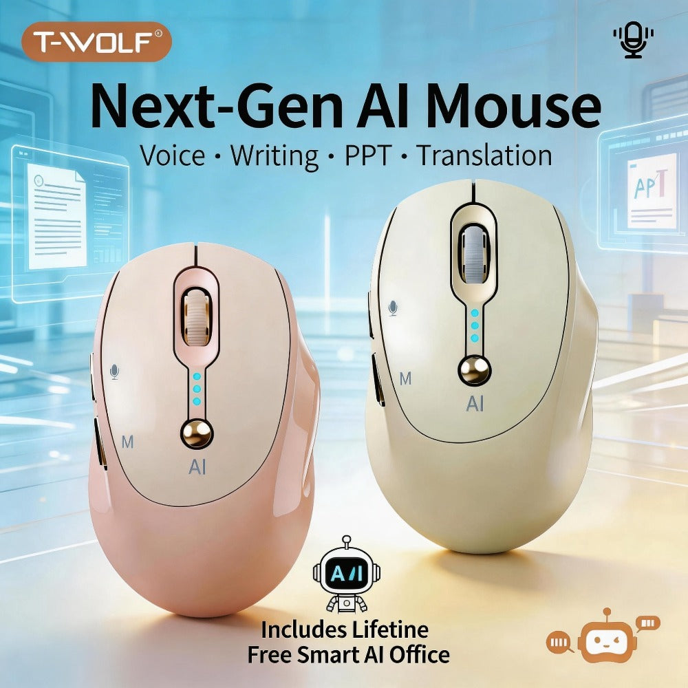 AI Smart Wireless Mouse with Voice-to-Text Real-Time Translation AI Writing PPT Creation Silent BT+2.4G Dual Mode Rechargeable Battery