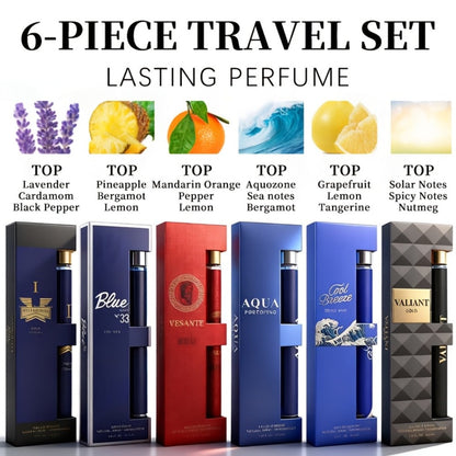Travel Cologne Gift Set for Men – 6-Piece Mini EDP Spray Sampler, Long Lasting Unique Scents, TSA-Friendly Travel Size