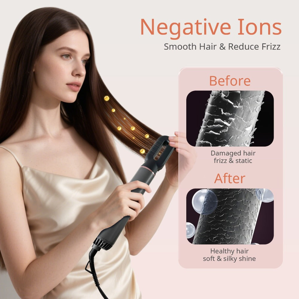 Negative Ion Hair Dryer Brush 4-in-1 Hot Air Styler, Curl, Straighten, Scalp Massage & Blow Dry, Adjustable Heat & Wind Speed