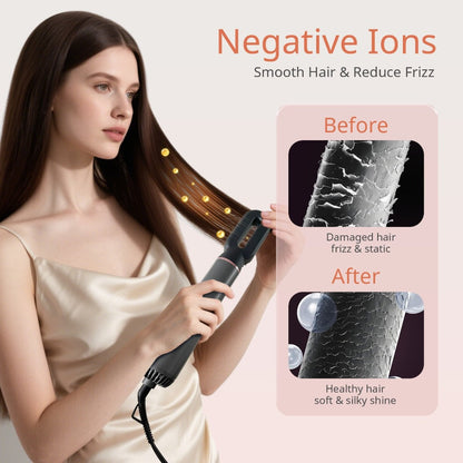 Negative Ion Hair Dryer Brush 4-in-1 Hot Air Styler, Curl, Straighten, Scalp Massage & Blow Dry, Adjustable Heat & Wind Speed