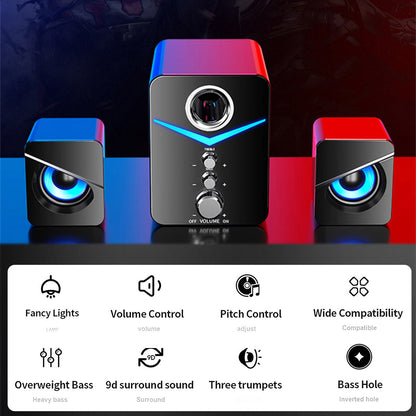 USB Powered Computer Speakers with Subwoofer, 3.5mm Aux Wired Desktop PC Laptop Speaker System, Dual 2" Tweeter + 3" Subwoofer