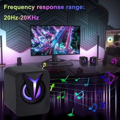 USB Powered Computer Speakers 2.0 Mini Stereo Desk Audio System with RGB Lights, Volume Control, 3.5mm AUX Input