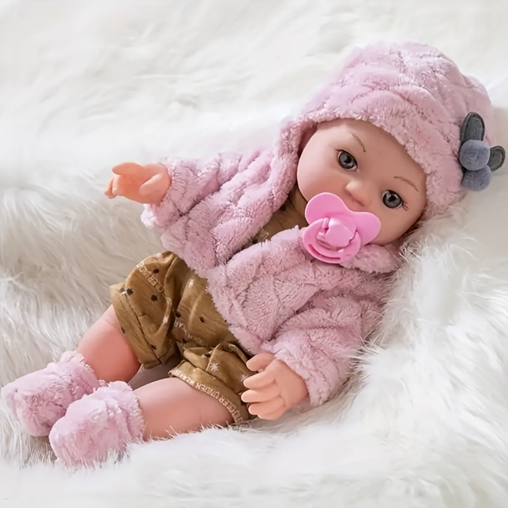 Bunny Ear Baby Doll 12 Inch Pink, Fluffy Bunny Ears PVC Realistic Newborn Comfort Doll, Cute Plush Toy for Boys & Girls Ages 3+