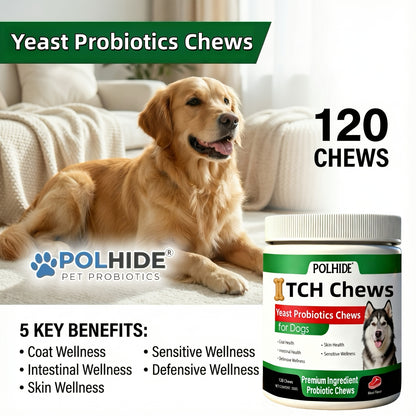 Dog Probiotic Chews 120 Count Heart-Shaped Soft Chews with Yeast & Meat Flavor | Supports Gut Health Coat & Immunity | All Breeds All Ages |