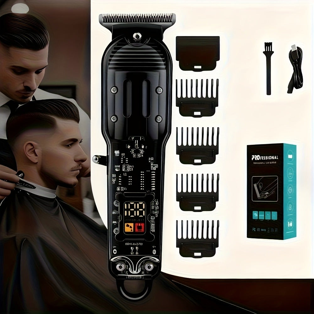 LED Hair Clipper for Men – USB-C Rechargeable Cordless Beard Trimmer with LED Display & 4 Guide Combs, Barber-Grade Home Haircut Kit
