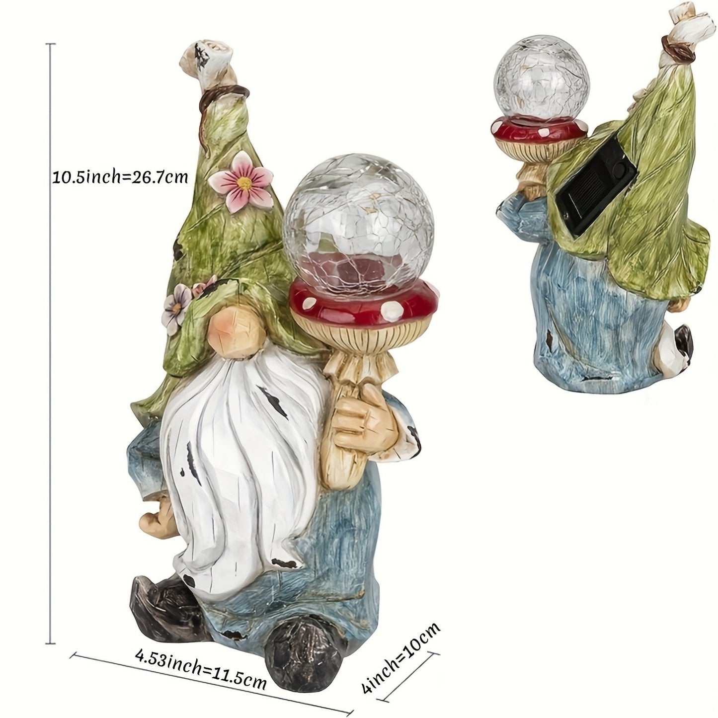 Solar Garden Gnome Statue with LED Magical Ball Light Outdoor Resin Dwarf Sculpture IP44 Waterproof Spring Yard Patio Decor Housewarming