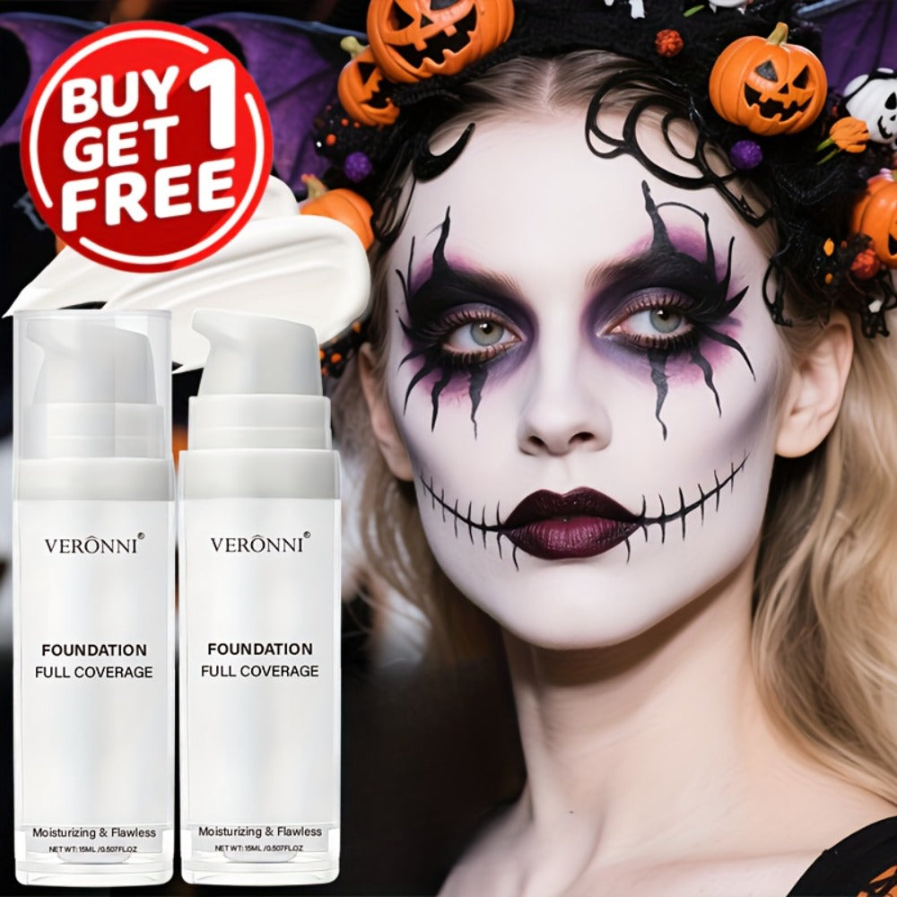 VERONNI White Matte Liquid Foundation Two-Bottle Set with Pump Dispensers and Full-Coverage Label