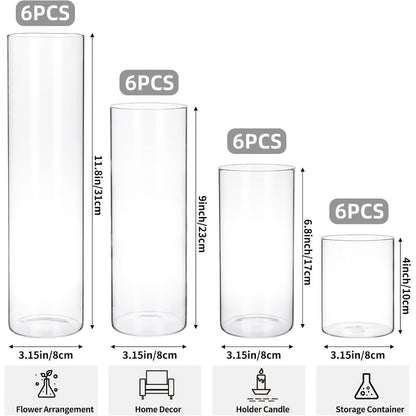 Clear Cylinder Glass Vases Set Wedding Centerpieces Home Decor for Entryways, Bedrooms and Living Spaces