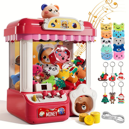 Mini Claw Machine for Kids with Lights Music Pink, Large 16.9" Arcade Claw Toy with 20 Coins 16 Plush Dolls USB Cable