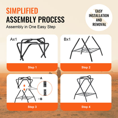 Folding Saddle Rack Freestanding Horse Saddle Stand – Holds 132 lbs, Carbon Steel, Quick-Release Setup, Portable & Space-Saving for Stable
